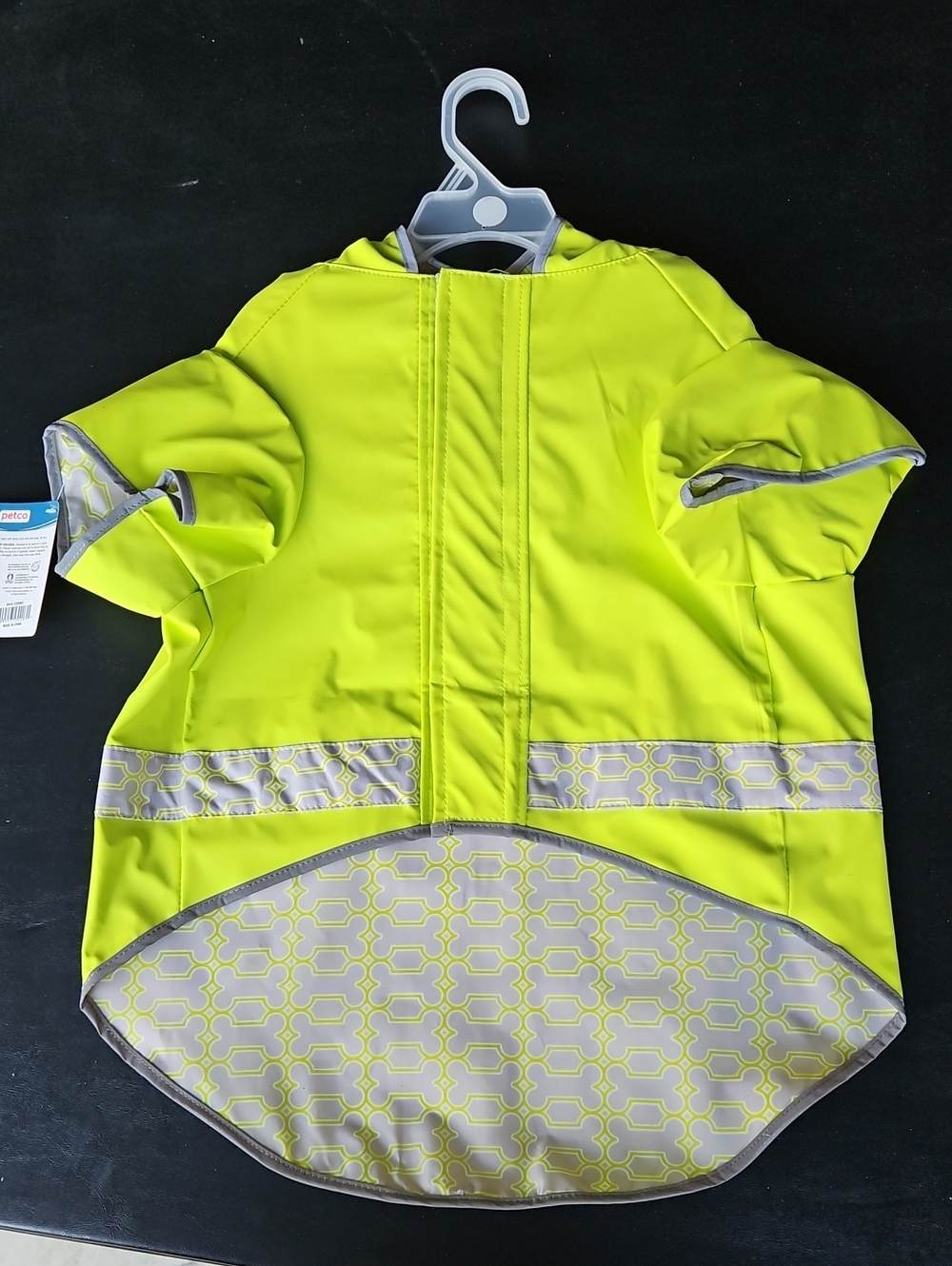 Petco Neon Yellow Reflective Dog Raincoat with Patterned Lining